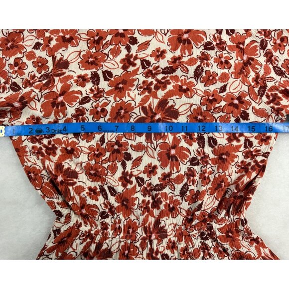 Floral Bell Sleeve Blouse S Andrée By Unit Open Back Rust Orange Cottage Fairy - Picture 11 of 11